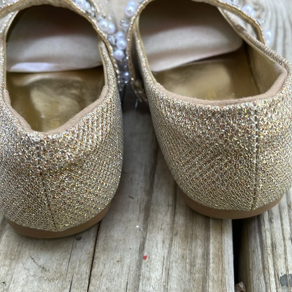 Dream Pairs Serena Girls Gold Glitter Pearl Mary Jane Dress Shoes Size 8